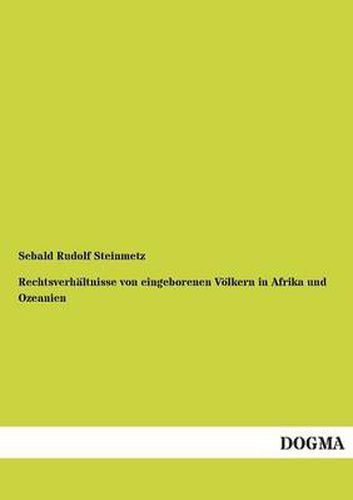 Cover image for Rechtsverhaltnisse Von Eingeborenen Volkern in Afrika Und Ozeanien