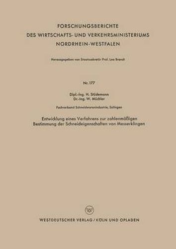 Cover image for Entwicklung Eines Verfahrens Zur Zahlenmassigen Bestimmung Der Schneideigenschaften Von Messerklingen