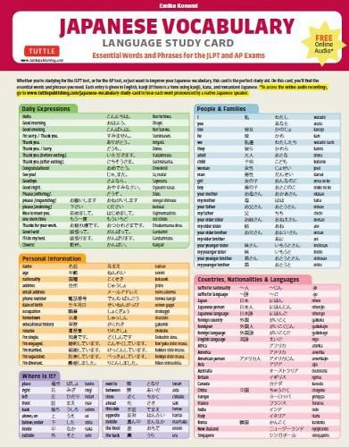 Japanese Vocabulary Language Study Card: Key Vocabulary for Jlpt N5 & N4 Tests, and AP Test (Online Audio Files)