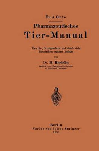 Cover image for Pharmazeutisches Tier-Manual