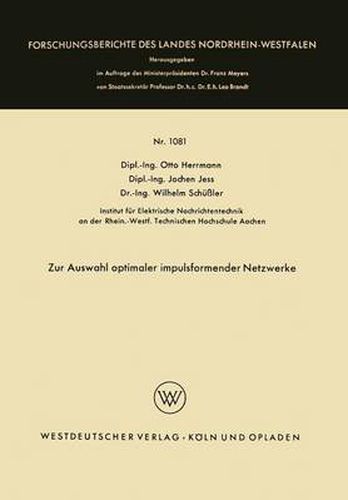 Cover image for Zur Auswahl Optimaler Impulsformender Netzwerke