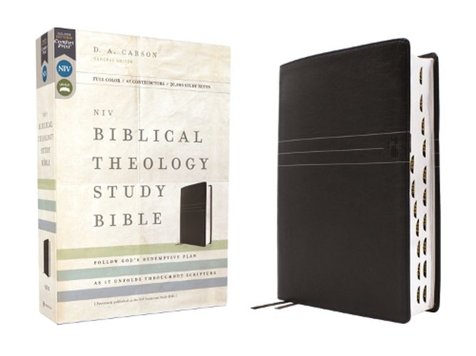 Cover image for NIV, Biblical Theology Study Bible (Trace the Themes of Scripture), Leathersoft, Black, Thumb Indexed, Comfort Print