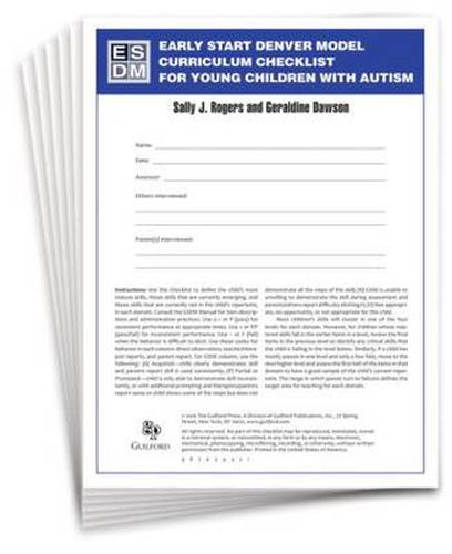 Cover image for Early Start Denver Model Curriculum Checklist for Young Children with Autism