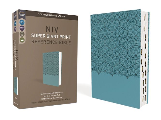 Cover image for NIV, Super Giant Print Reference Bible, Leathersoft, Teal, Red Letter, Thumb Indexed, Comfort Print