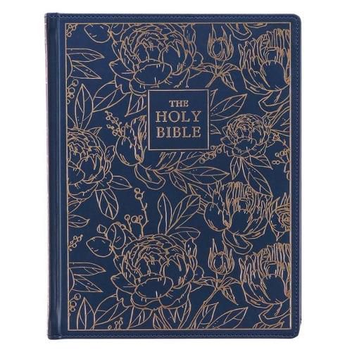 Cover image for KJV Holy Bible, Large Print Note-Taking Bible, Faux Leather Hardcover - King James Version, Navy W/Gold Floral