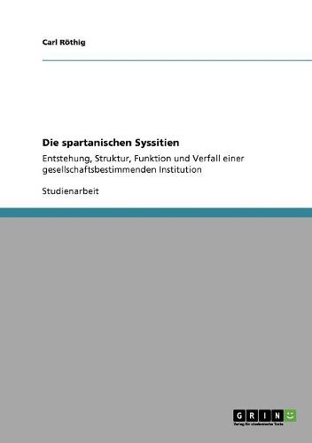 Cover image for Die Spartanischen Syssitien