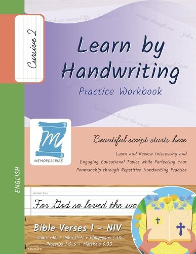 Cover image for Handwriting Practice Workbook - Bible Verses 1 - NIV - Cursive, Level 2