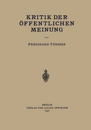 Cover image for Kritik Der OEffentlichen Meinung