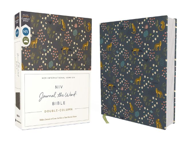 Cover image for NIV, Journal the Word Bible, Double-Column, Cloth over Board, Navy Floral, Red Letter, Comfort Print: Reflect, Take Notes, or Create Art Next to Your Favorite Verses