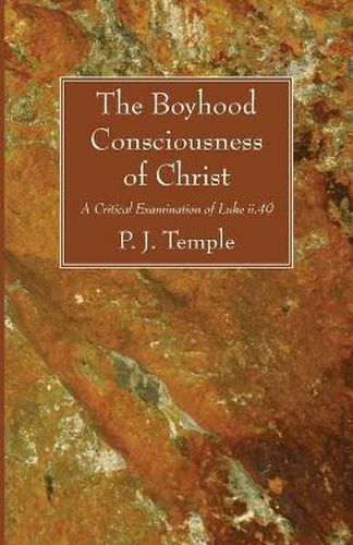 Cover image for The Boyhood Consciousness of Christ: A Critical Examination of Luke II.49