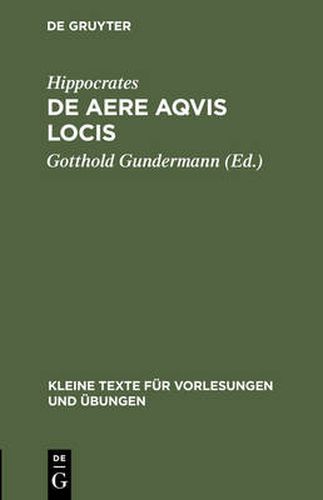 Cover image for De aere aqvis locis
