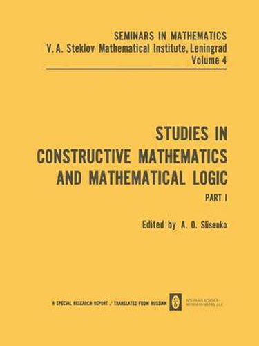 Cover image for Studies in Constructive Mathematics and Mathematical Logic: Part 1