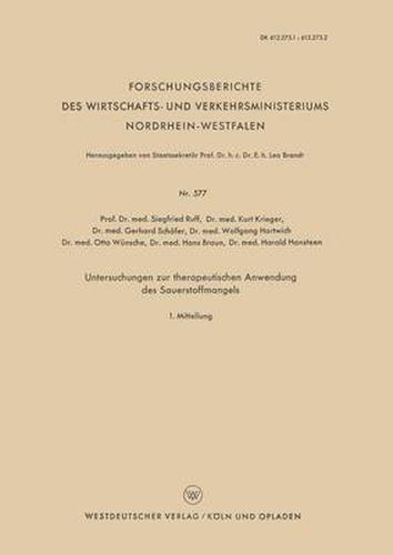 Untersuchungen Zur Therapeutischen Anwendung Des Sauerstoffmangels