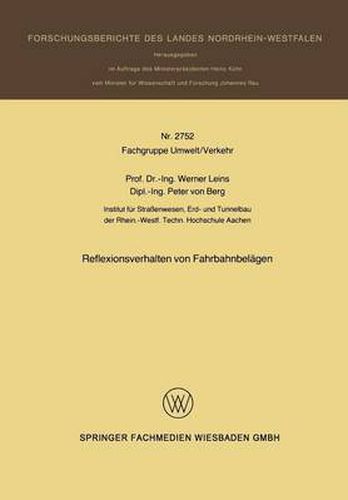 Cover image for Reflexionsverhalten Von Fahrbahnbelagen
