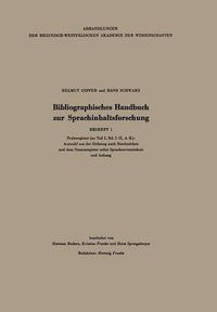 Cover image for Bibliographisches Handbuch Zur Sprachinhaltsforschung: Beiheft 1