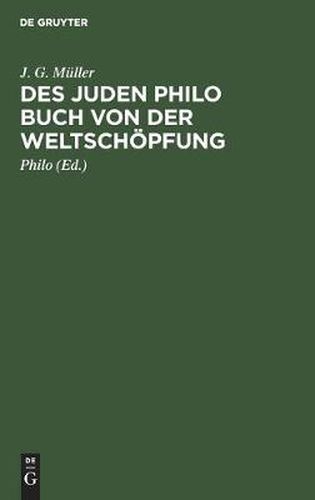 Cover image for Des Juden Philo Buch Von Der Weltschoepfung