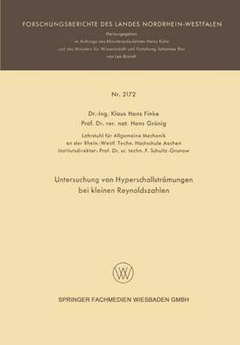 Cover image for Untersuchung Von Hyperschallstroemungen Bei Kleinen Reynoldszahlen