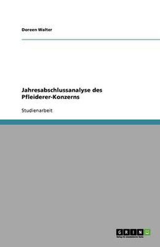 Cover image for Jahresabschlussanalyse des Pfleiderer-Konzerns