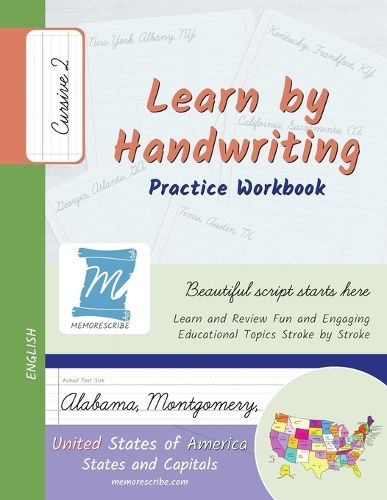 Cover image for Learn by Handwriting, Practice Workbook - United States of America, States and Capitals - Cursive, Level 2