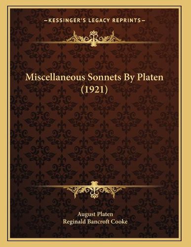 Cover image for Miscellaneous Sonnets by Platen (1921)