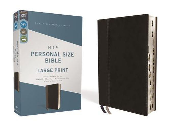 Cover image for NIV, Personal Size Bible, Large Print, Leathersoft, Black, Red Letter, Thumb Indexed, Comfort Print