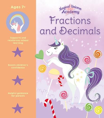 Cover image for Magical Unicorn Academy: Fractions and Decimals Activity Book