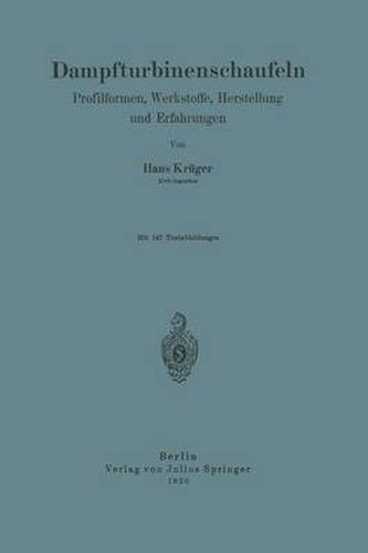 Cover image for Dampfturbinenschaufeln: Profilformen, Werkstoffe, Herstellung Und Erfahrungen