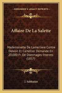 Cover image for Affaire de La Salette: Mademoiselle de Lamerliere Contre Deleon Et Cartellier Demande En 20,000 Fr. de Dommages-Interets (1857)