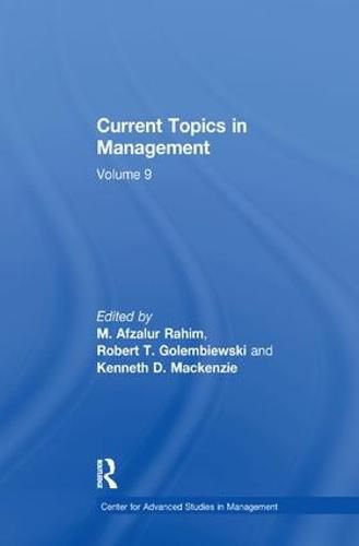 Cover image for Current Topics in Management: Volume 9