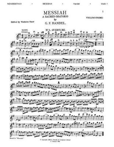 G. F. Handel: Messiah: First Violin (Edited By Watkins Shaw)