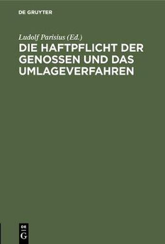 Cover image for Die Haftpflicht Der Genossen Und Das Umlageverfahren