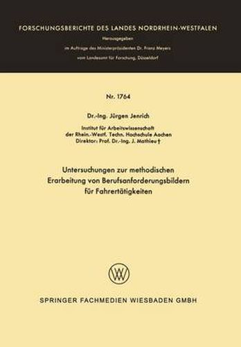 Cover image for Untersuchungen Zur Methodischen Erarbeitung Von Berufsanforderungsbildern Fur Fahrertatigkeiten