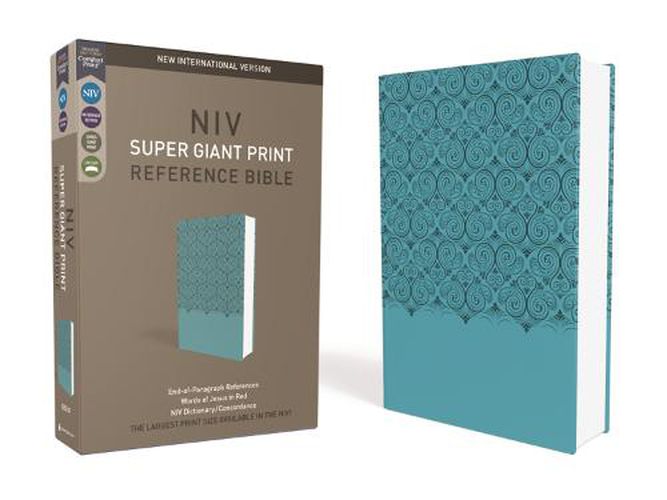 Cover image for NIV, Super Giant Print Reference Bible, Leathersoft, Teal, Red Letter, Comfort Print