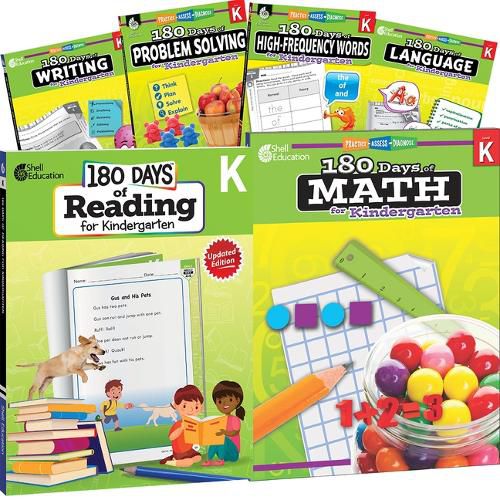 Cover image for 180 Days(tm) Reading, High-Frequency Words, Math, Problem Solving, Writing, & Language for Grade K: 6-Book Set