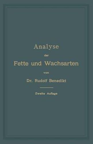 Cover image for Analyse Der Fette Und Wachsarten