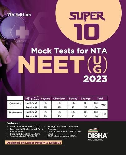 Cover image for Super 10 Mock Tests for New Pattern Nta Neet (Ug) 20237th Edition | Physics, Chemistry, Biologypcb | Optional Questions | 5 Statement MCQS | Mock Tests | 100% Solutions | Improve Your Speed, Strike Rate & Score