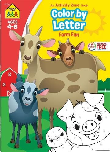 Cover image for School Zone Color by Letter Farm Fun Workbook