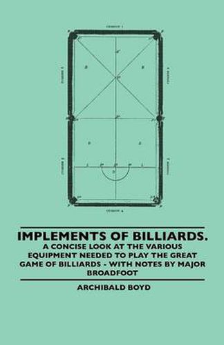 Cover image for Implements Of Billiards. A Concise Look At The Various Equipment Needed To Play The Great Game Of Billiards - With Notes By Major Broadfoot