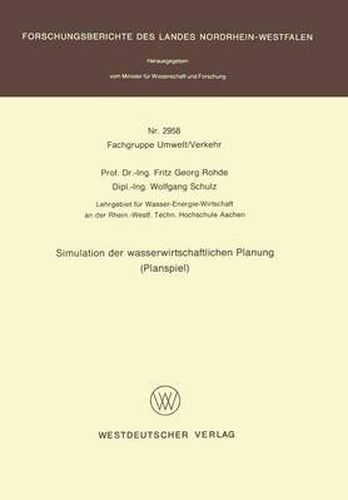 Cover image for Simulation Detr Wasserwirtschaftlichen Planung: Planspiel