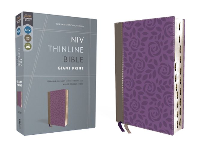 Cover image for NIV, Thinline Bible, Giant Print, Leathersoft, Gray/Purple, Red Letter, Thumb Indexed, Comfort Print
