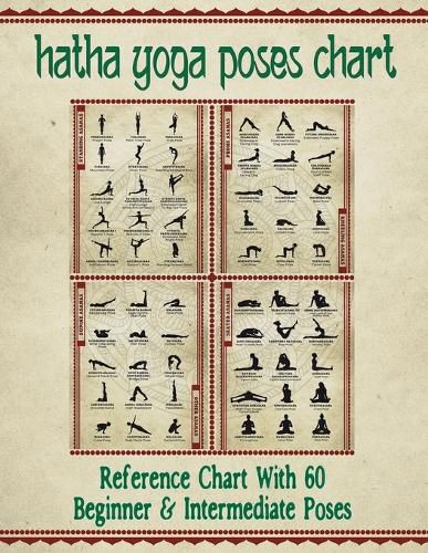 Cover image for Hatha Yoga Poses Chart: 60 Common Yoga Poses and Their Names - A Reference Guide to Yoga Asanas (Postures) 8.5 x 11 Full-Color 4-Panel Pamphlet