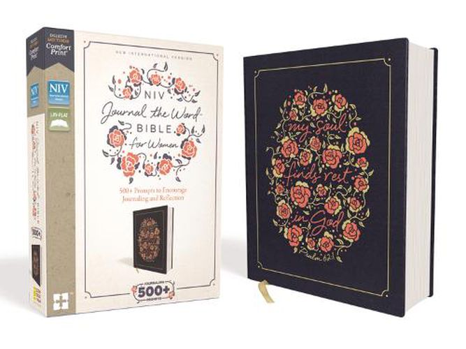 Cover image for NIV, Journal the Word Bible for Women, Cloth over Board, Navy, Red Letter, Comfort Print: 500+ Prompts to Encourage Journaling and Reflection