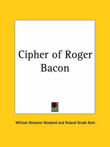 Cover image for Cipher of Roger Bacon (1928)