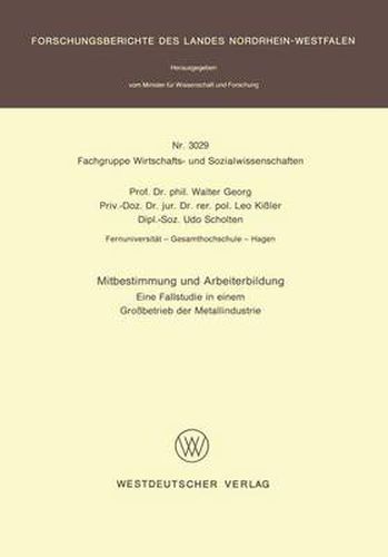 Cover image for Mitbestimmung Und Arbeiterbildung: Eine Fallstudie in Einem Grossbetrieb Der Metallindustrie