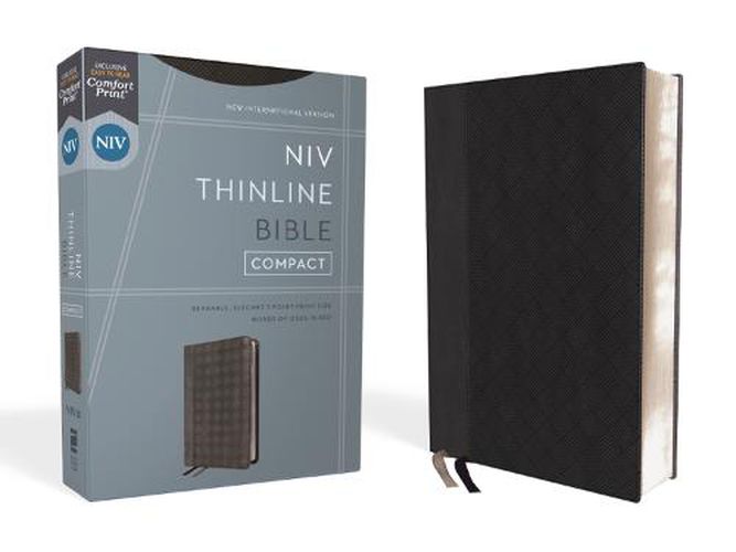 Cover image for NIV, Thinline Bible, Compact, Leathersoft, Black/Gray, Red Letter, Comfort Print