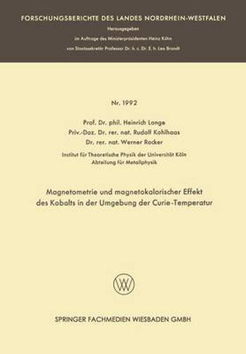 Magnetometrie Und Magnetokalorischer Effekt Des Kobalts in Der Umgebung Der Curie-Temperatur