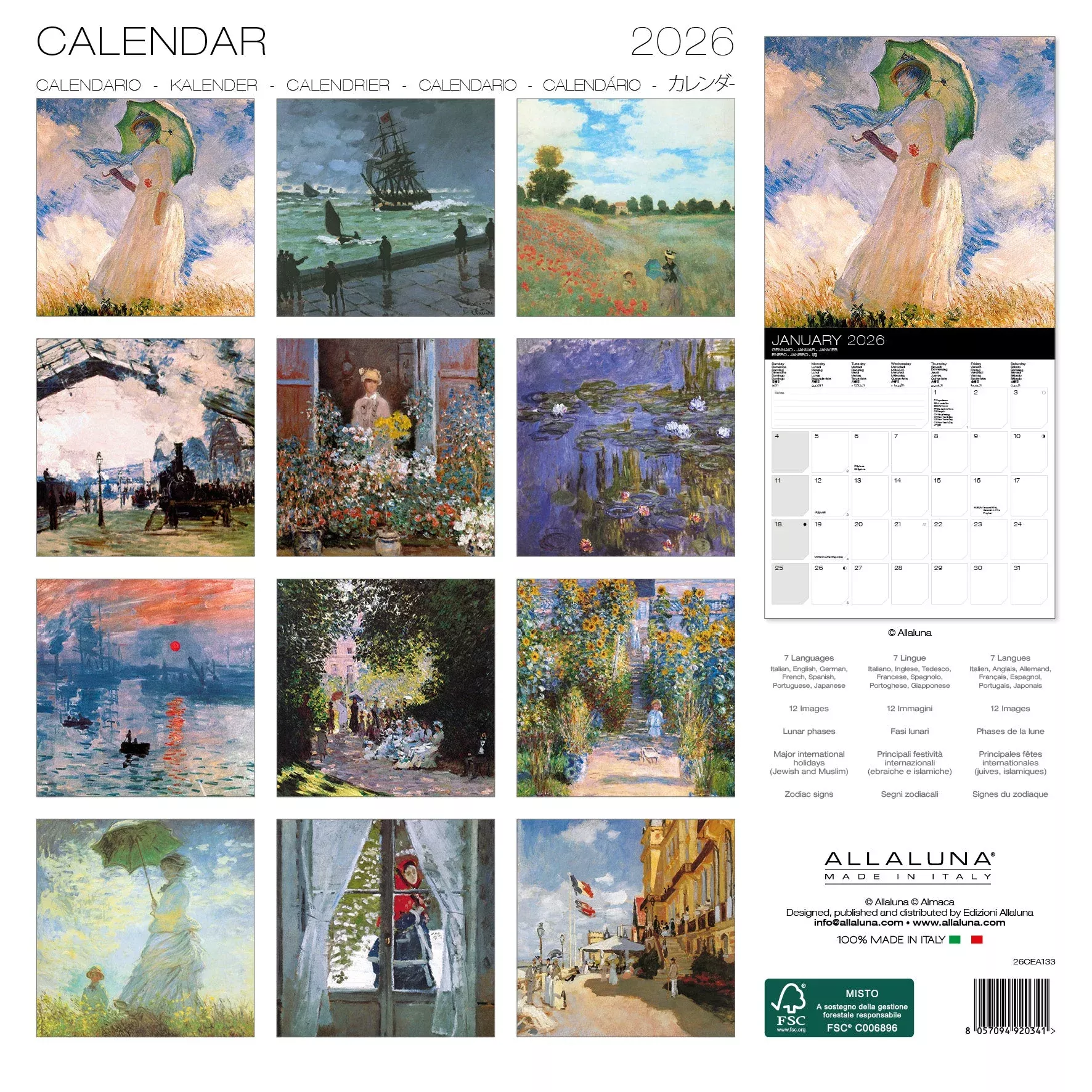 Monet 30x30 Wall Calendar 2026