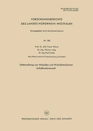 Cover image for Untersuchung Von Walzoelen Und Walzoelemulsionen Im Kaltwalzversuch