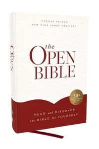 Cover image for The Open Bible: Read and Discover the Bible for Yourself (NKJV, Hardcover, Red Letter, Comfort Print)