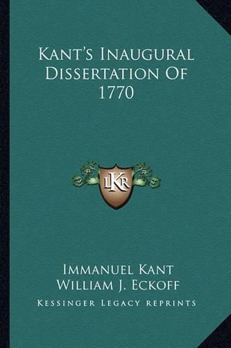 Cover image for Kant's Inaugural Dissertation of 1770